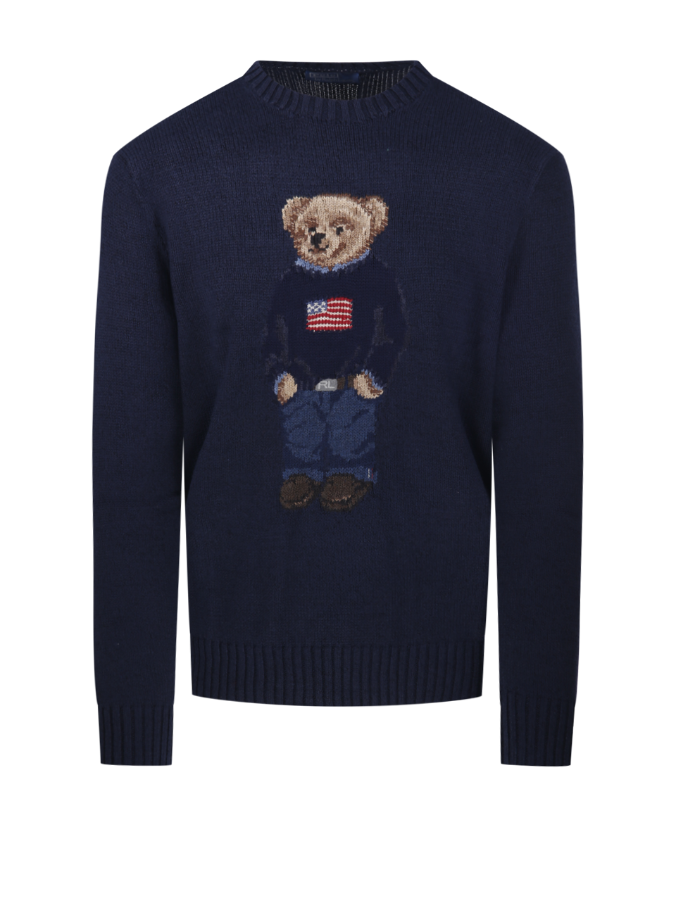 UOMO RALPH LAUREN MAGLIONE GIROCOLLO IN COTONE BLU CON ORSO