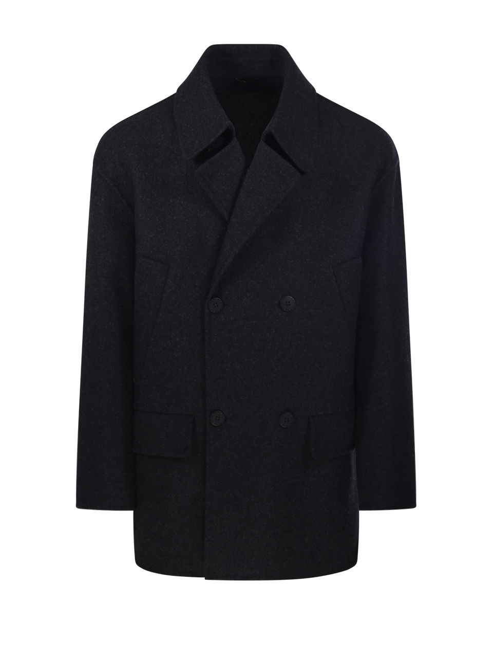 MEN FENDI DARK GREY VIRGIN WOOL PEACOAT