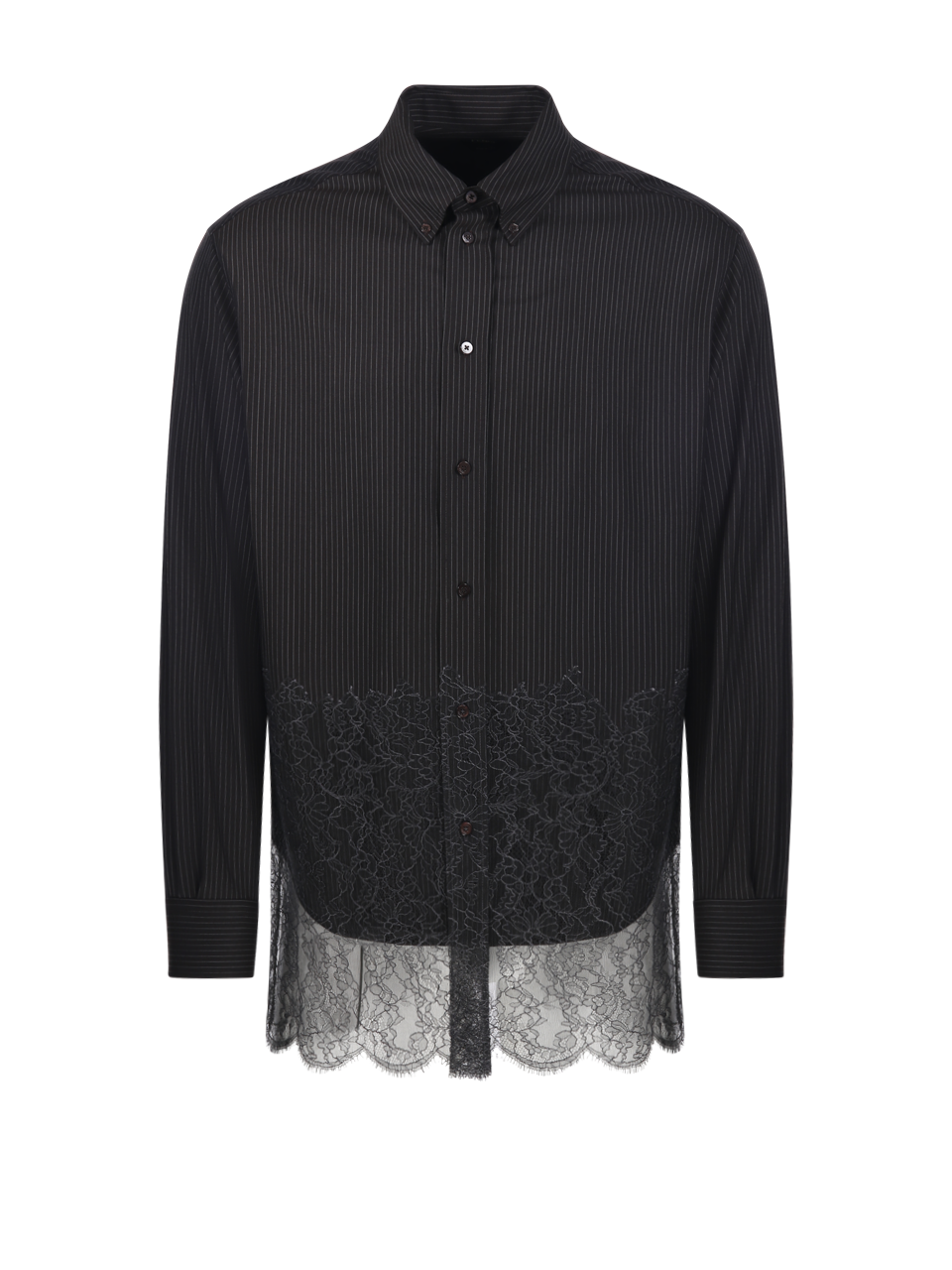 MEN FENDI BROWN VIRGIN WOOL SHIRT W/LACE