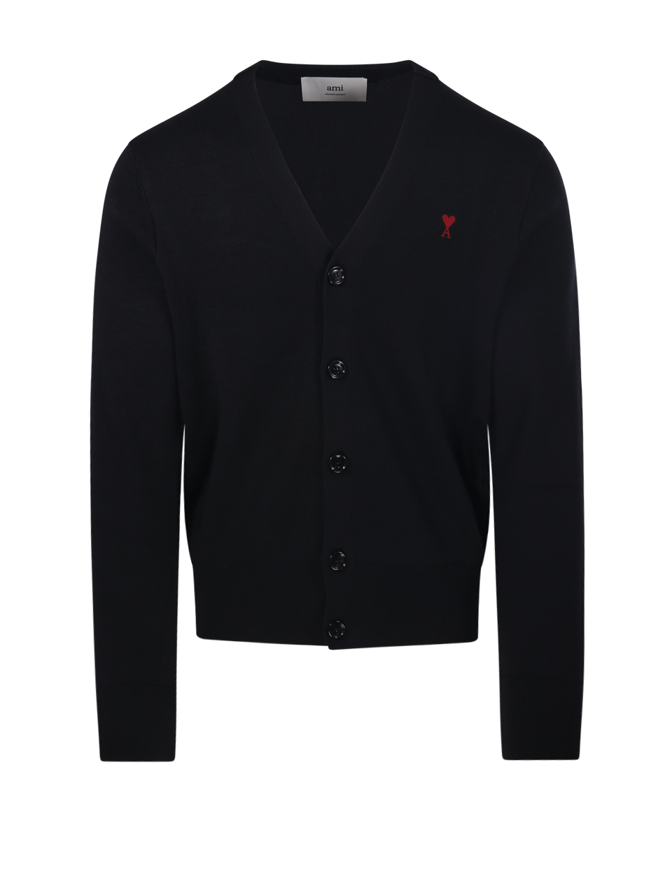 MEN AMI BLACK WOOL ADC V NECK CARDIGAN MERINO