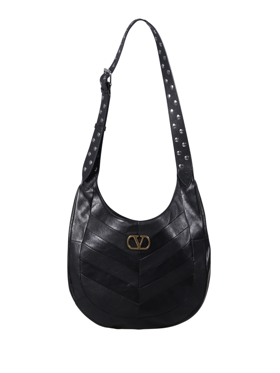 WOMAN VALENTINO GARAVANI BLACK LAMB LEATHER HOBOHO PATCHWORK SHOULDER BAG