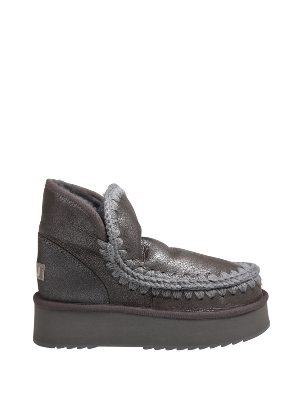 DONNA MOU STIVALE MINI ESKIMO CON PLATEAU IN PELLE GRIGIA 