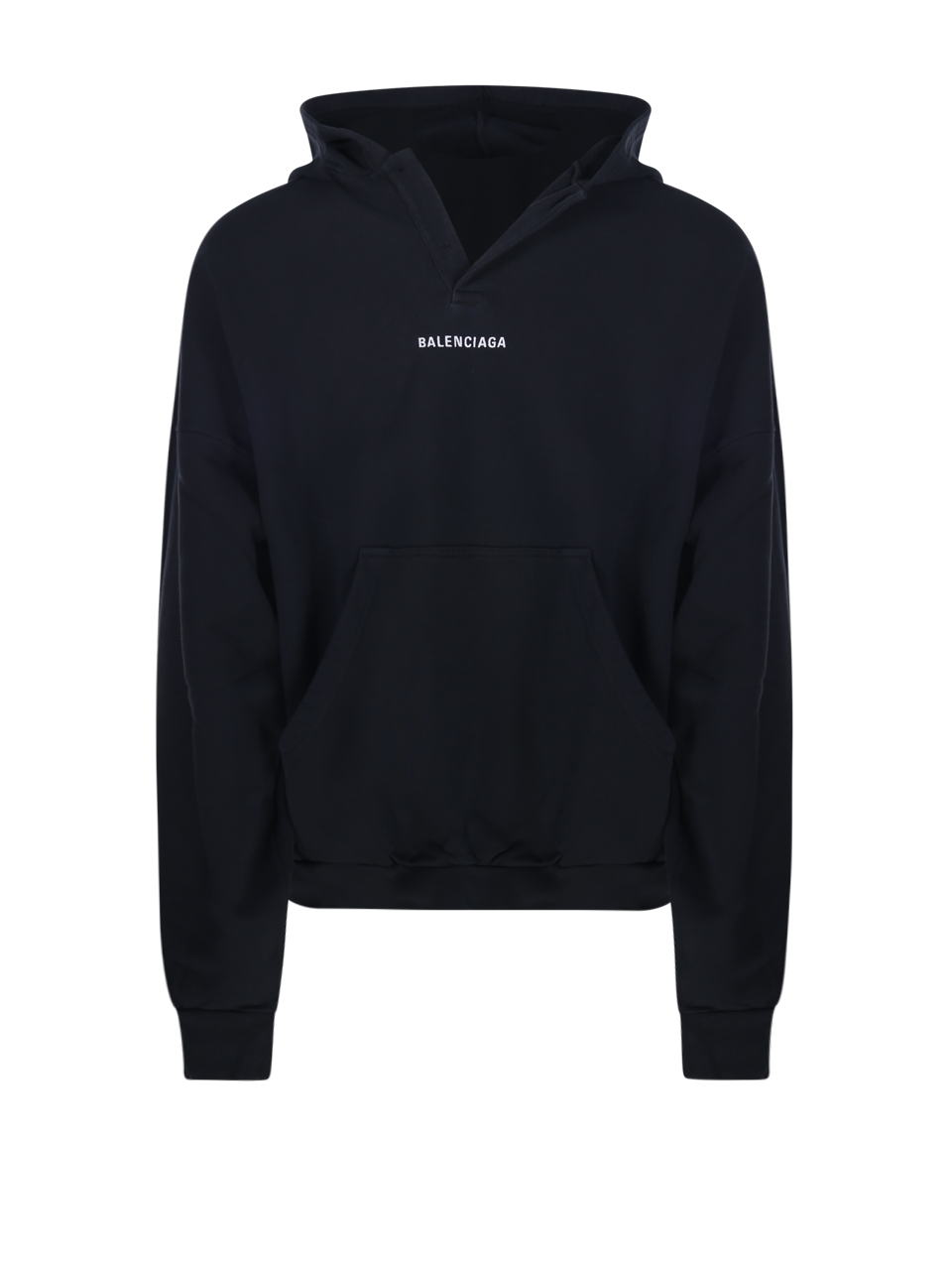 MEN BALENCIAGA BLACK COTTON POLO HOODIE SWEATSHIRT