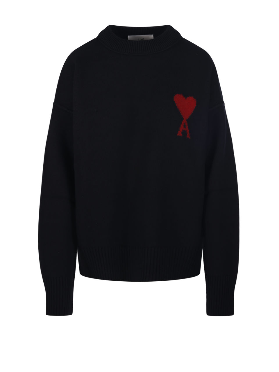 UNISEX AMI MAGLIONE ADC IN LANA NERA CON SCOLLO ROTONDO