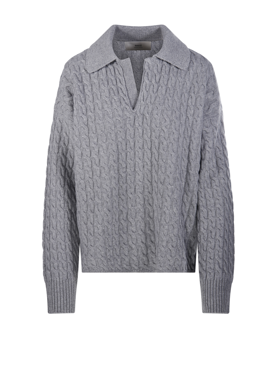 WOMAN AMI GREY WOOL SWEATER POLO NECK 