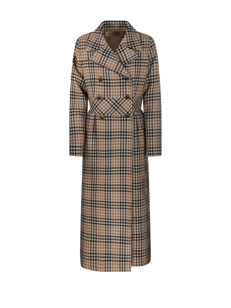 WOMAN VALENTINO BEIGE VIRGIN WOOL DOUBLE BREASTED COAT CHECK