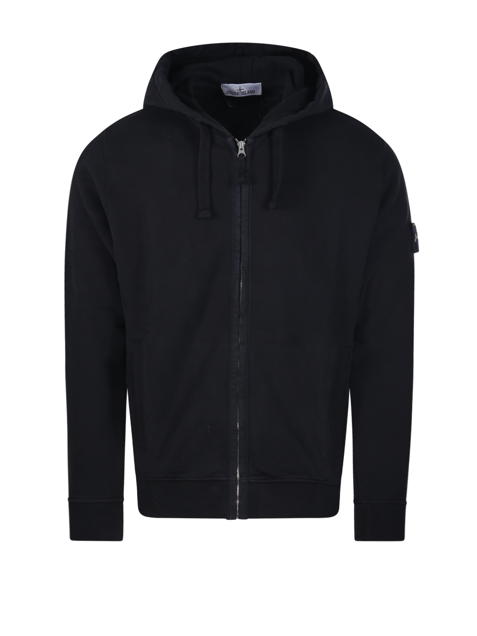 MEN STONE ISLAND BLACK COTTON HOODIE SWEATSHIRT