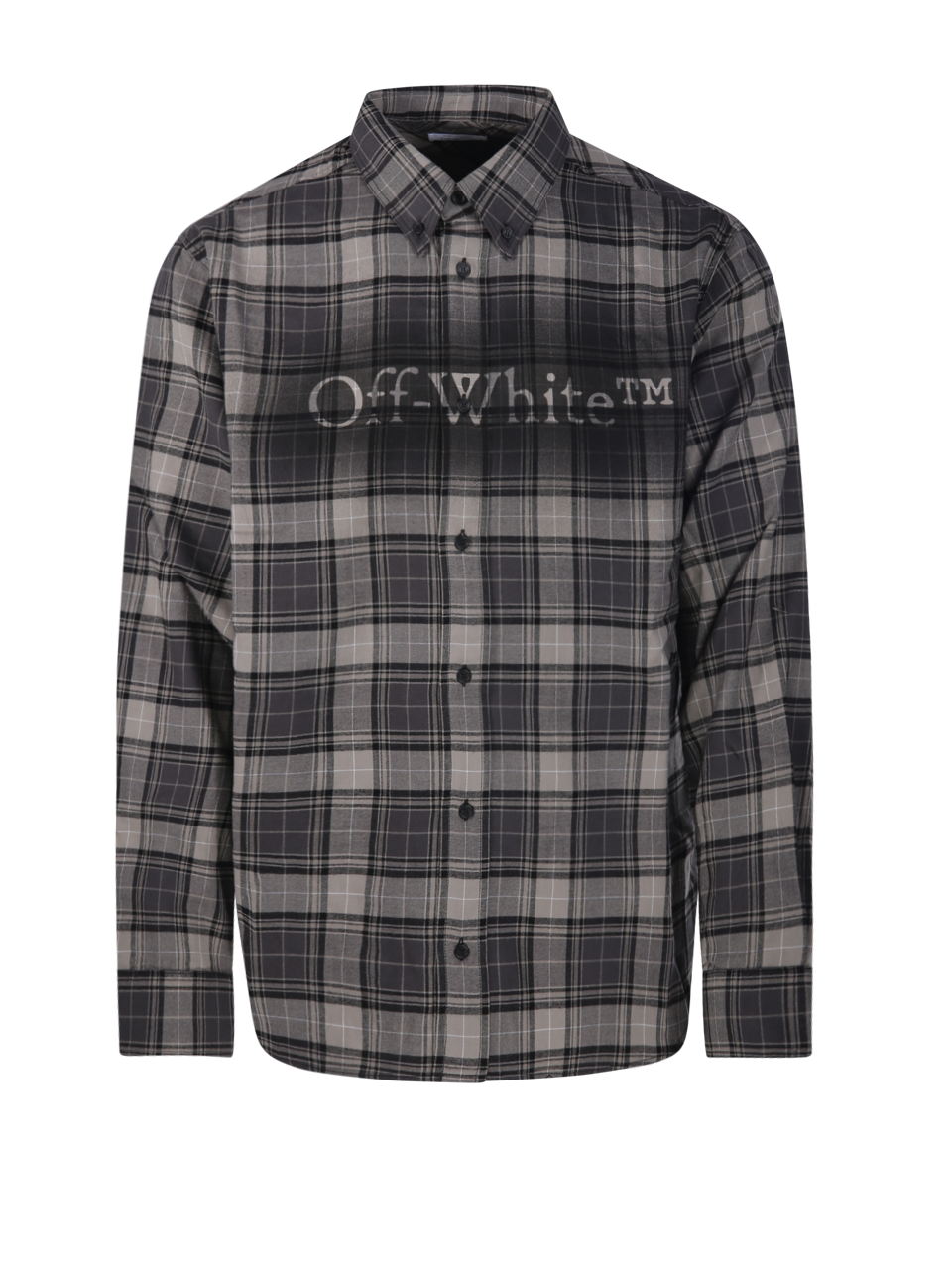 MEN OFF-WHITE GREY COTTON SPRAY BOOK CHECK FLAN REG SHIRT