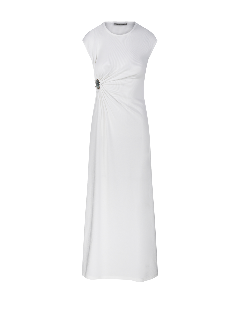 WOMAN CHRISTOPHER ESBER WHITE POLYESTER MINERAL STONE RUCHED TANK DRESS