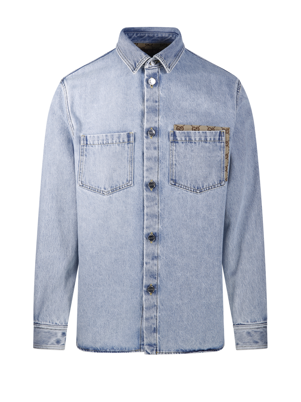 MEN GUCCI BLUE COTTON DENIM SHIRT