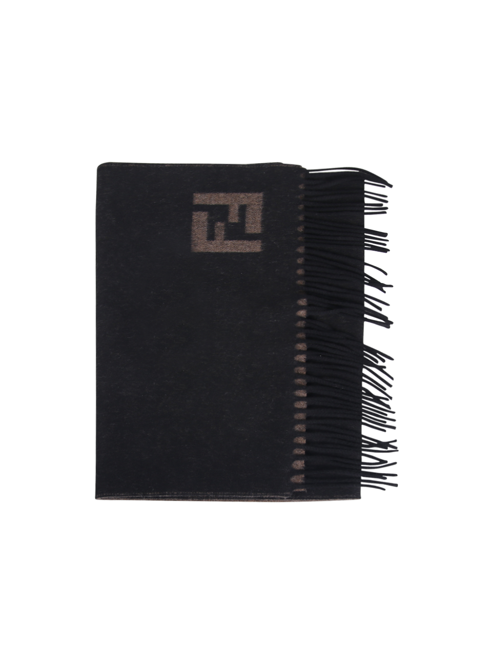 MEN FENDI BLACK WOOL DOUBLE FACE SCARF 