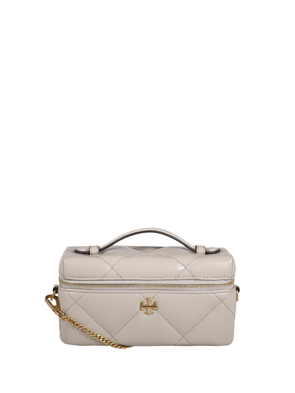 WOMAN TORY BURCH WHITE BOVINE SUEDE KIRA DIAMOND QUILT EAST WEST VANITY CASE