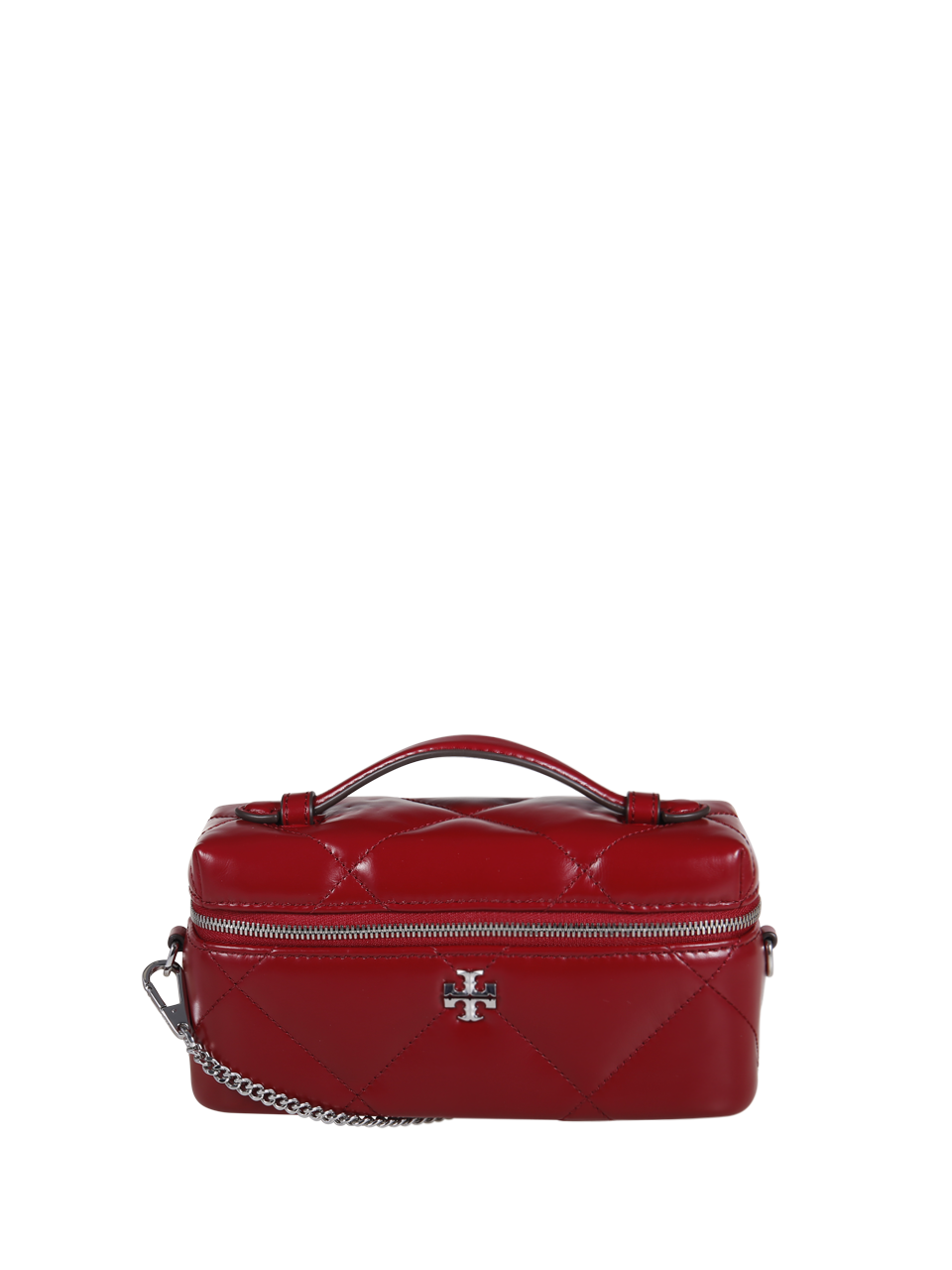 WOMAN TORY BURCH RED BOVINE SUEDE KIRA DIAMOND QUILT EAST WEST VANITY CASE