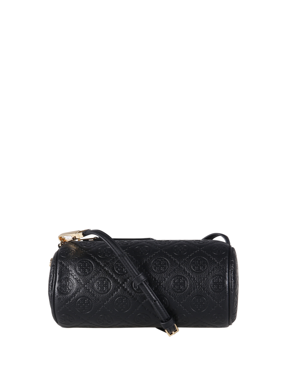 WOMAN TORY BURCH BLACK COW LEATHER T MONOGRAM PEBBLE CYLINDER BAG