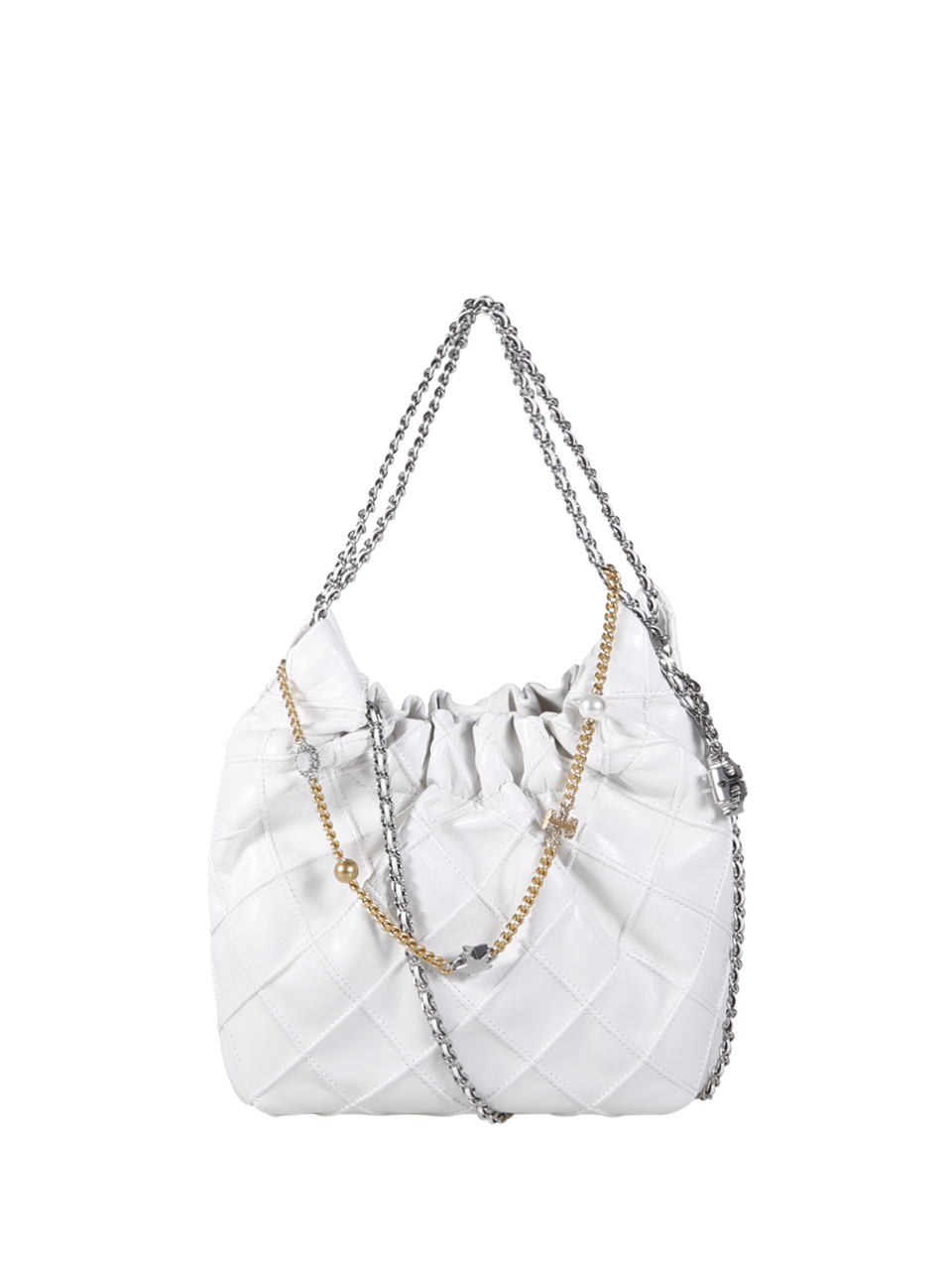 WOMAN TORY BURCH WHITE LAMB LEATHER FLEMING DISTRESSED MINI HOBO BAG