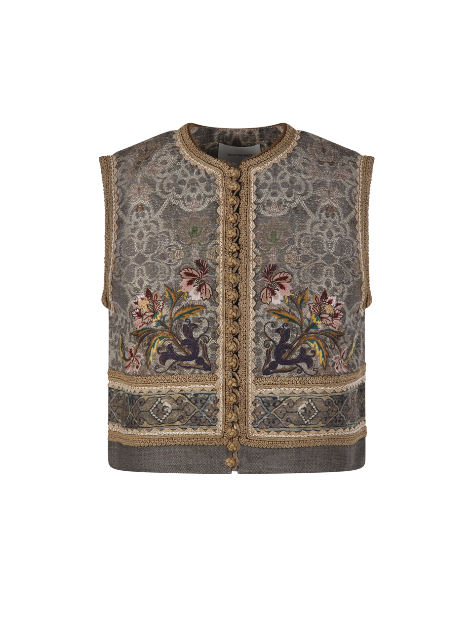 WOMAN INTO THE EAST NUDE TASAR SILK FROG FASTENED PRINTED VEST