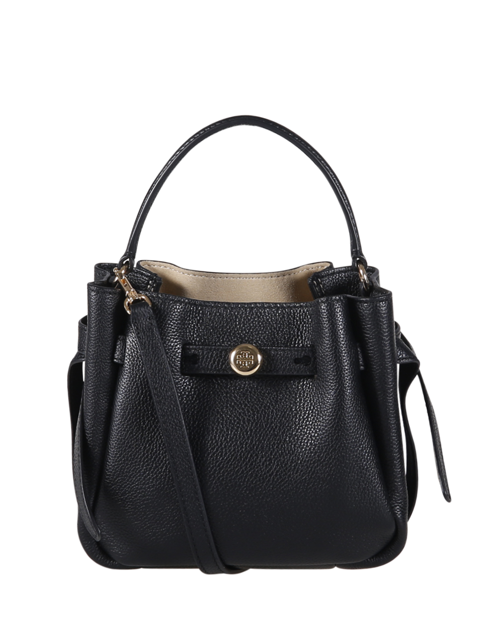 WOMAN TORY BURCH BLACK COW LEATHER ROMY MINI BUCKET BAG