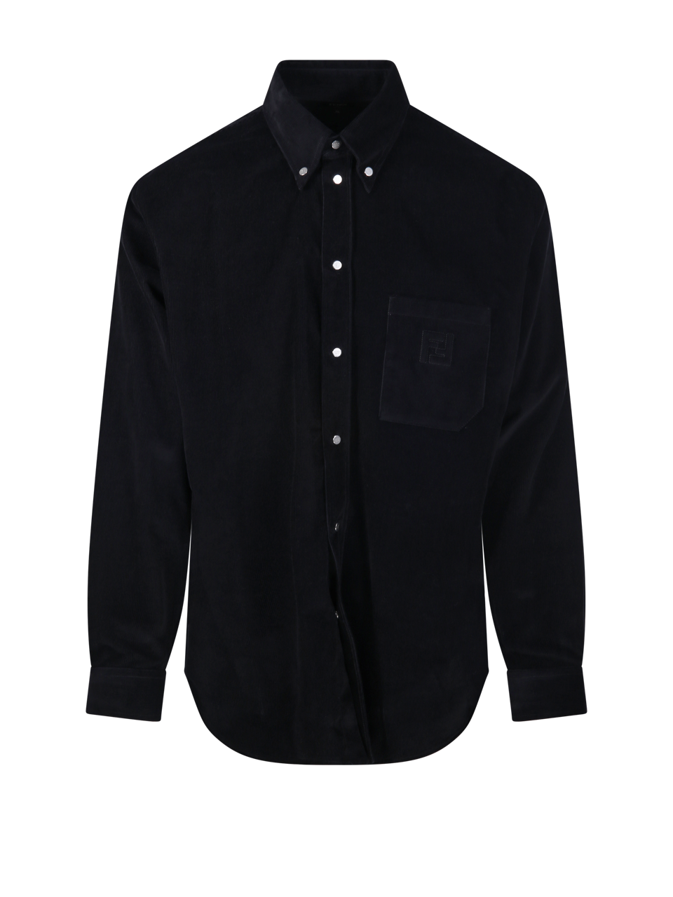 MEN FENDI BLACK COTTON SHIRT LOGO ON THE POCKET