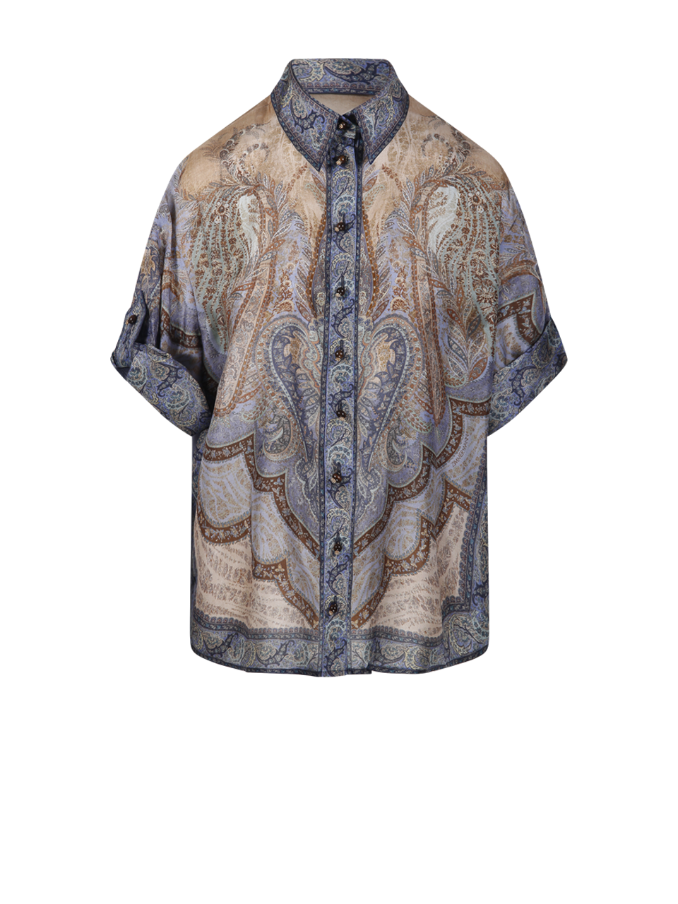 WOMAN ZIMMERMANN BLUE SILK WANDERLUST SHORT SLEEVE SHIRT