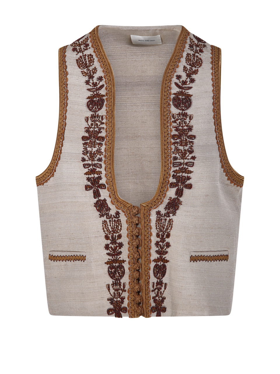 DONNA INTO THE EAST GILET TASAR IN SETA NUDE CON SCOLLO A U E BORCHIE