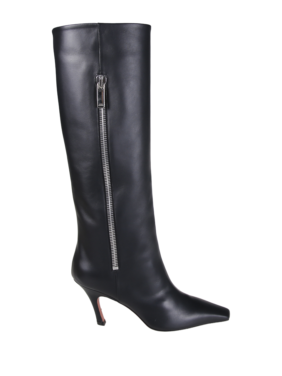 DONNA AMINA MUADDI STIVALE MONA CON ZIP IN PELLE DI VITELLO NERO 