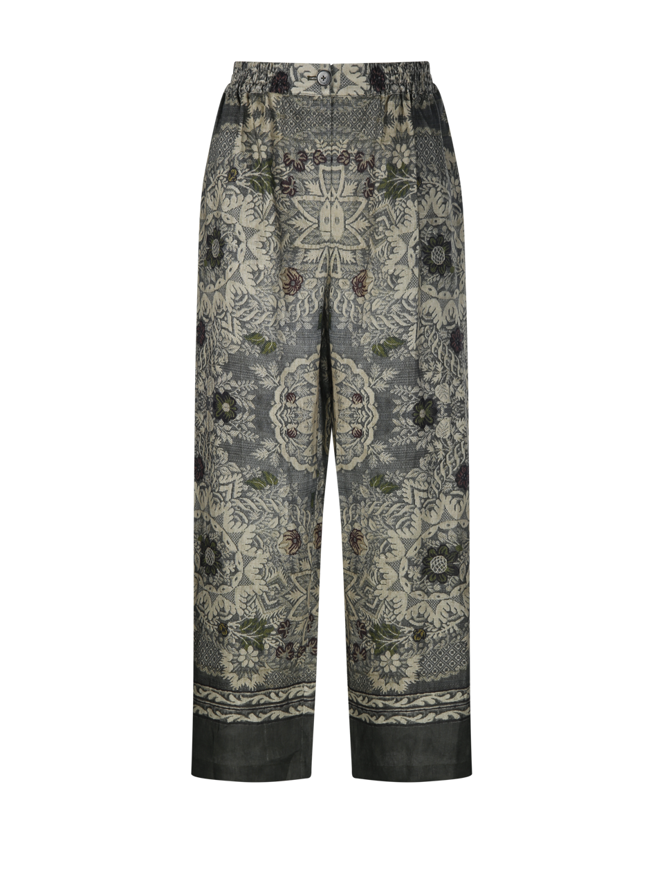 WOMAN INTO THE EAST GEEN LINEN RETRO PRINTED STRAIGHT LEG PANT