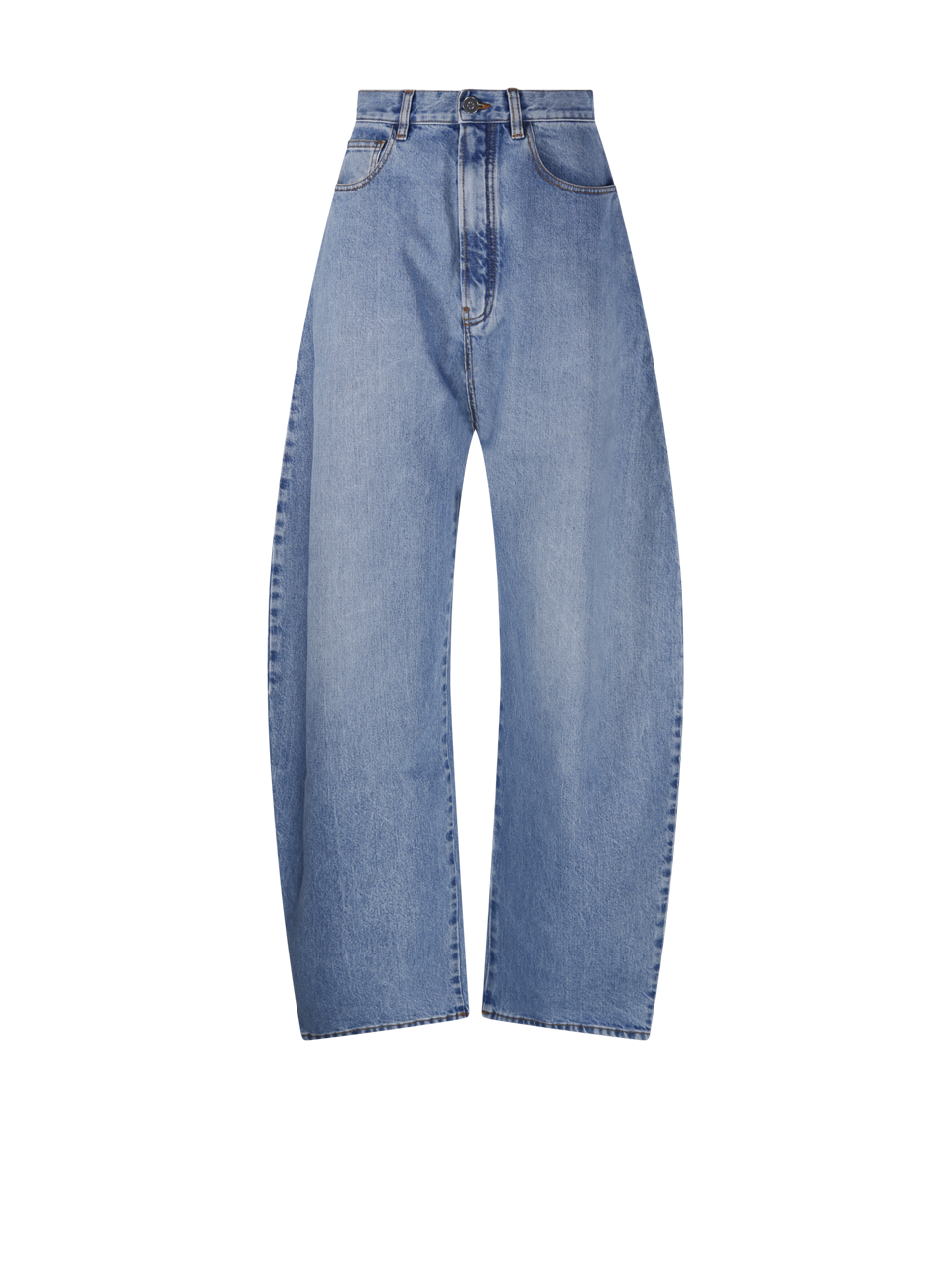 WOMAN ALAIA BLUE COTTON ROUND PANT