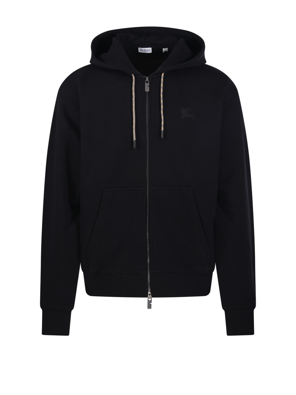 MEN BURBERRY BLACK COTTON RORY CHK PCH HOODIE SWEATSHIRT