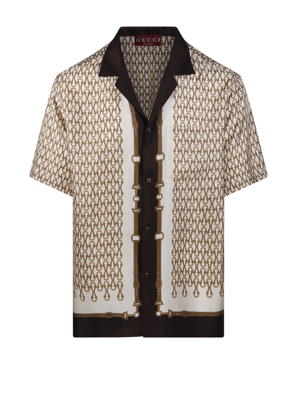 MEN GUCCI BEIGE SILK BOWLING SHIRT