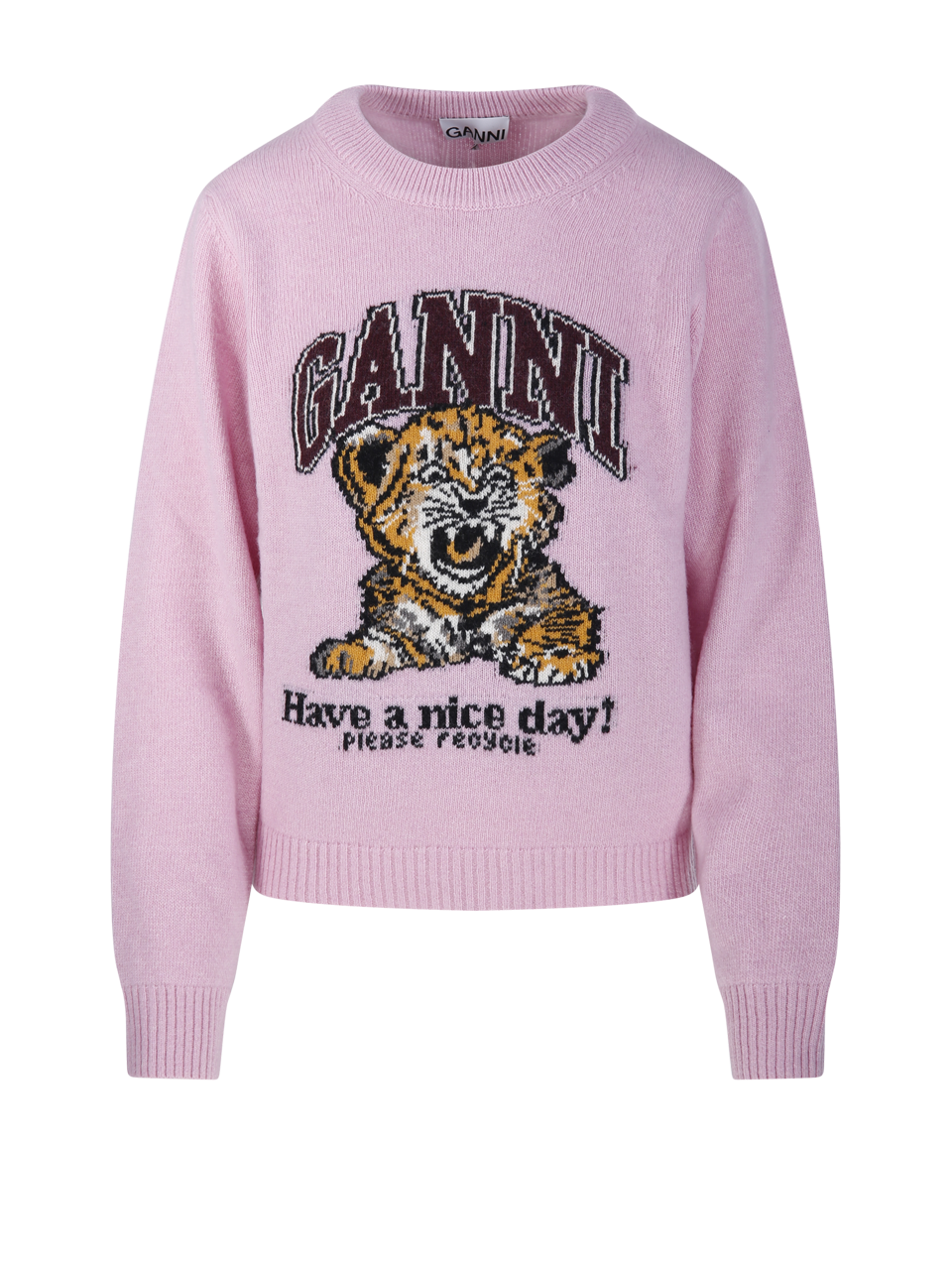 WOMAN GANNI PINK WOOL GRAPHIC WOOL SWEATER
