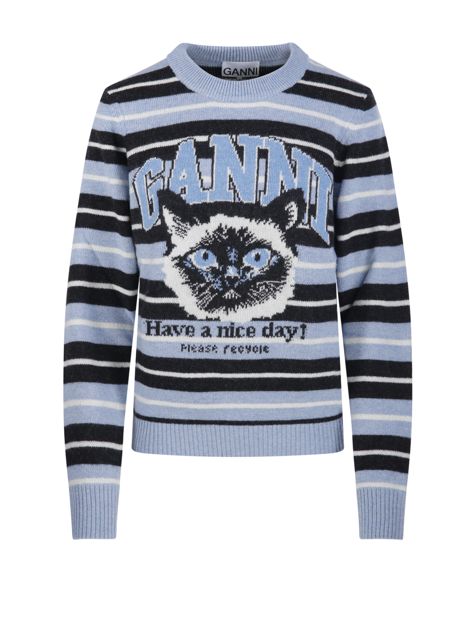 WOMAN GANNI BLUE WOOL GRAPHIC WOOL SWEATER