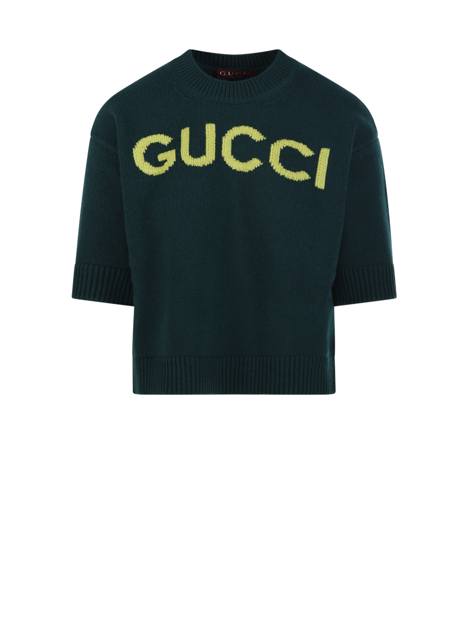 WOMAN GUCCI GREEN WOOL S/S ROUND NECK SWEATER