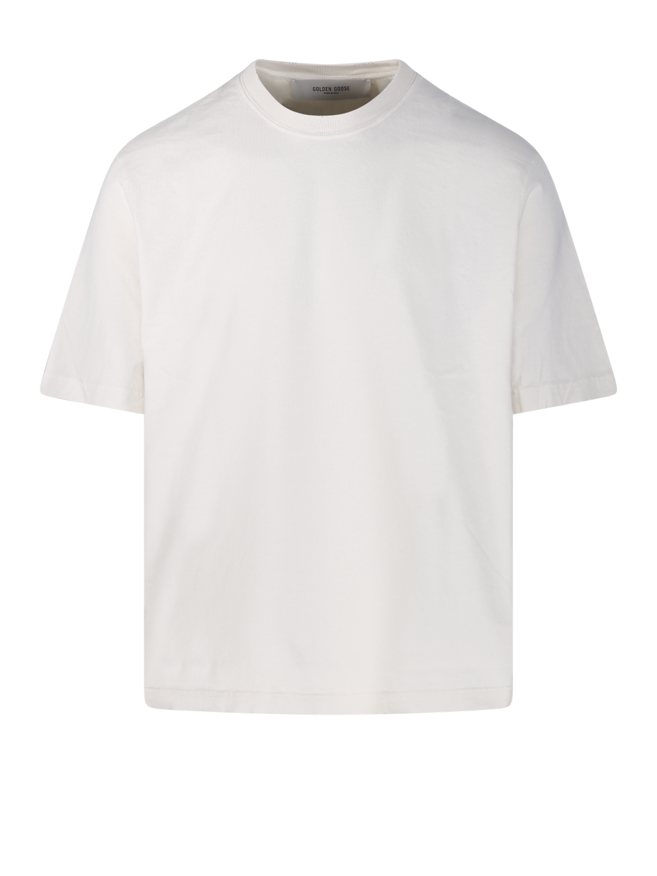 MEN GOLDEN GOOSE WHITE COTTON RELAXED FIT T-SHIRT LOGO PATCH