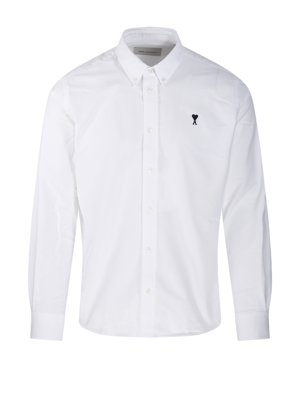MEN AMI WHITE COTTON BLACK ADC BUTTON DOWN COLLAR CLASSIC SHIRT