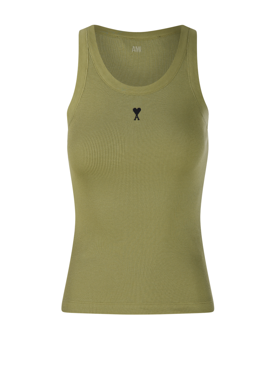 WOMAN AMI GREEN COTTON BLACK ADC TANK TOP