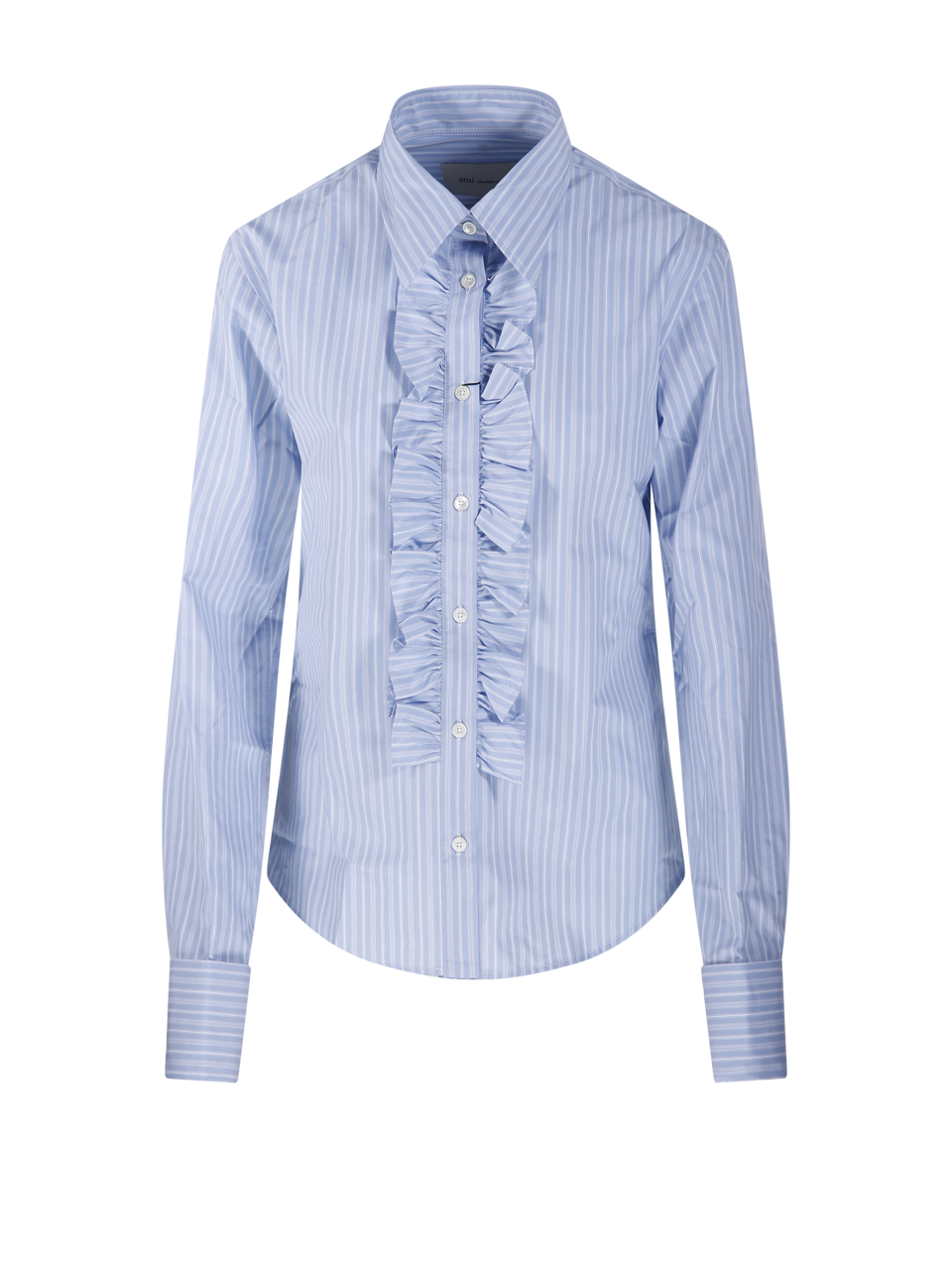 WOMAN AMI BLUE COTTON LONG SLEEVE RUFFLED ADJUSTED SHIRT