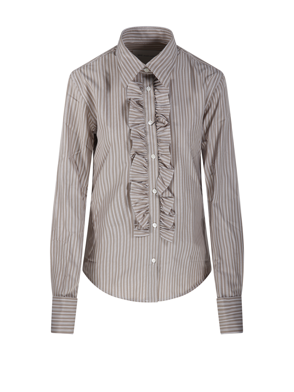 WOMAN AMI BEIGE COTTON LONG SLEEVE RUFFLED ADJUSTED SHIRT