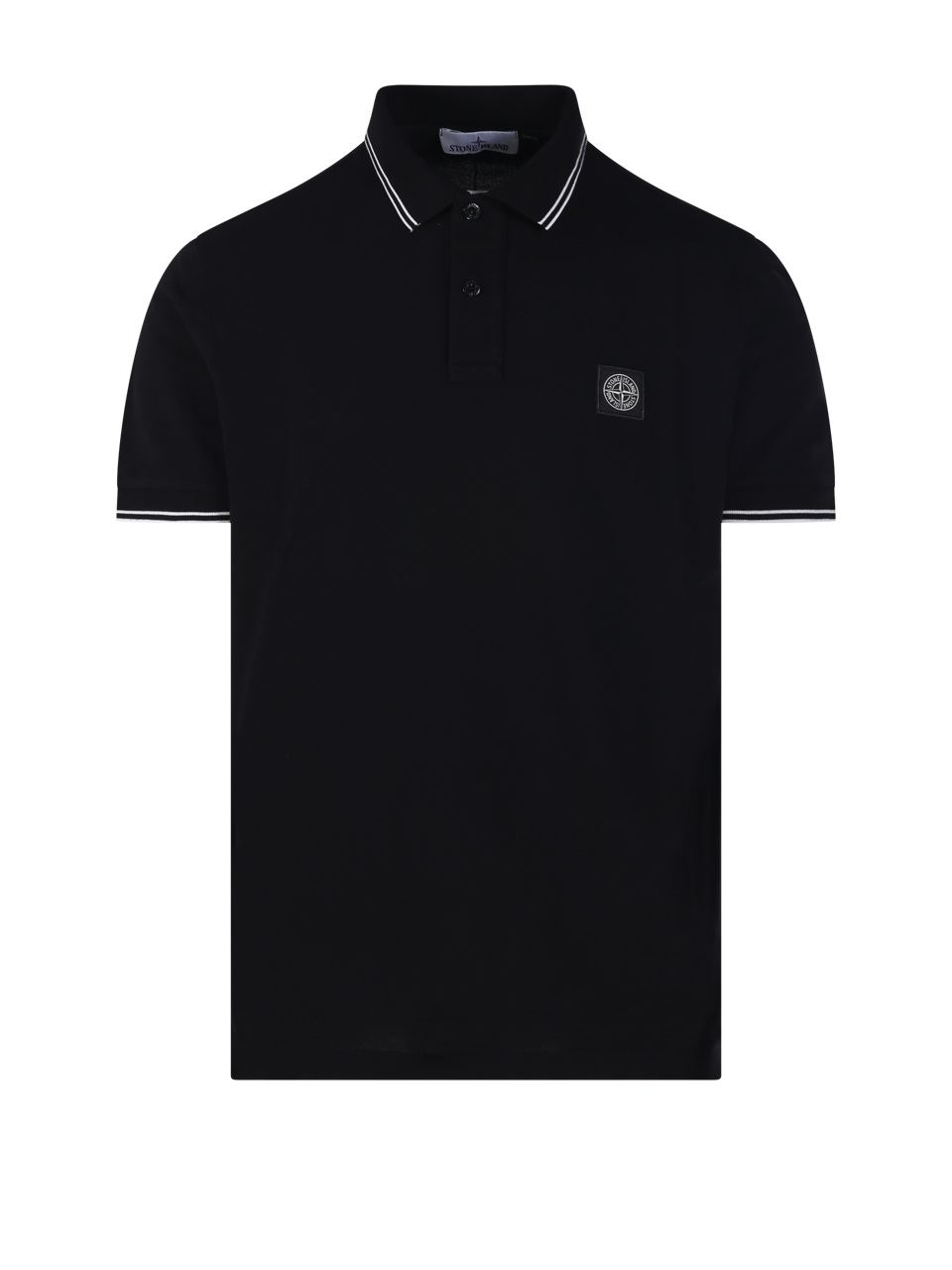 MEN STONE ISLAND BLACK COTTON S/S POLO SLIM FIT