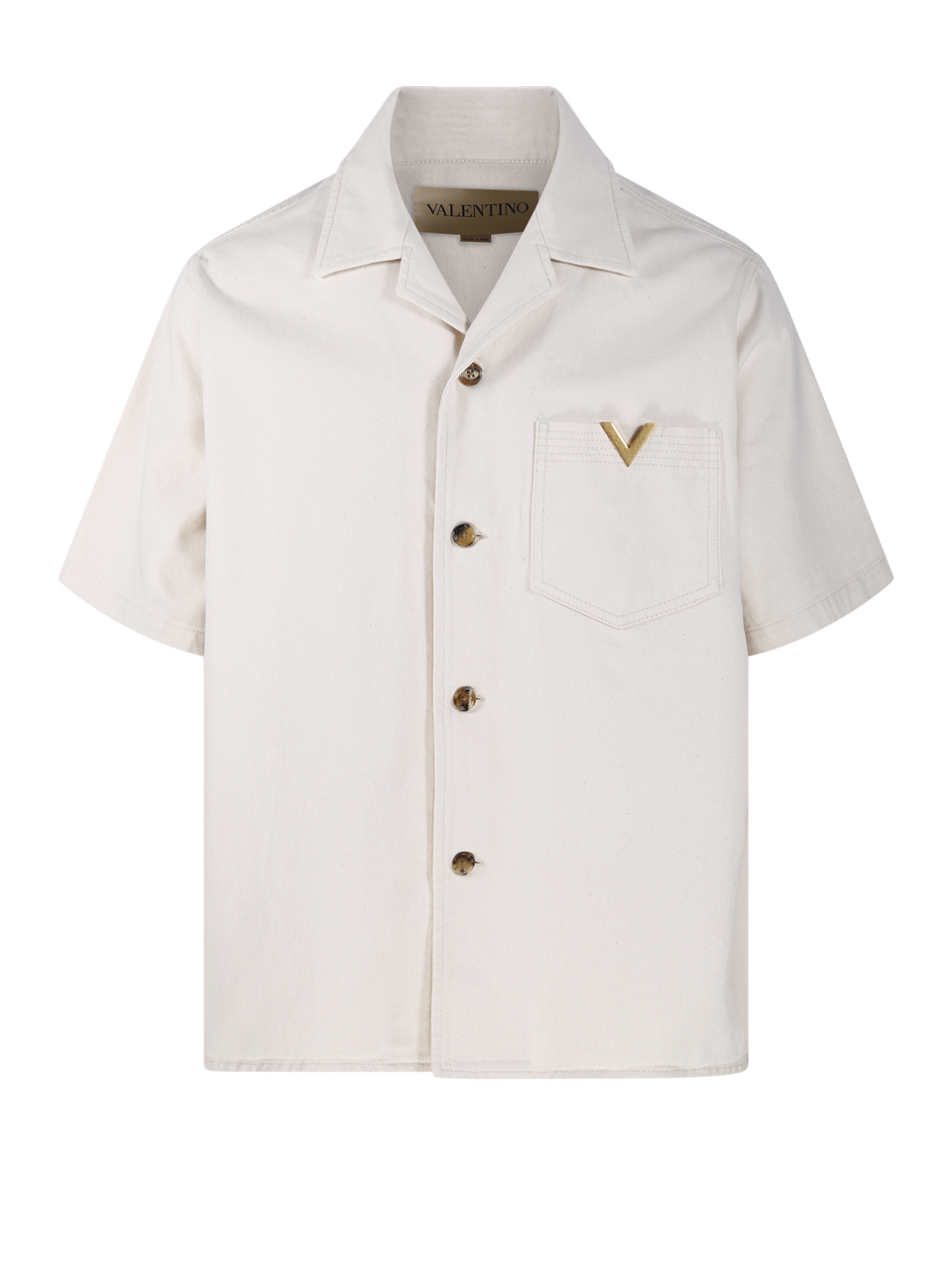 MEN VALENTINO NUDE COTTON SHORT SLEEVE DENIM SHIRT
