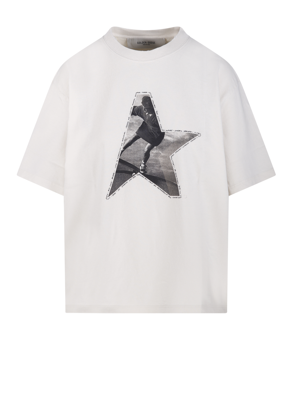 WOMAN GOLDEN GOOSE WHITE COTTON JOURNEY BOXY T-SHIRT WITH PRINT