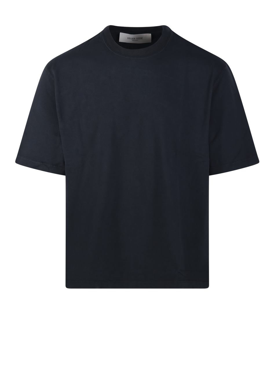 MEN GOLDEN GOOSE BLACK COTTON RELAXED FIT T-SHIRT LOGO PATCH