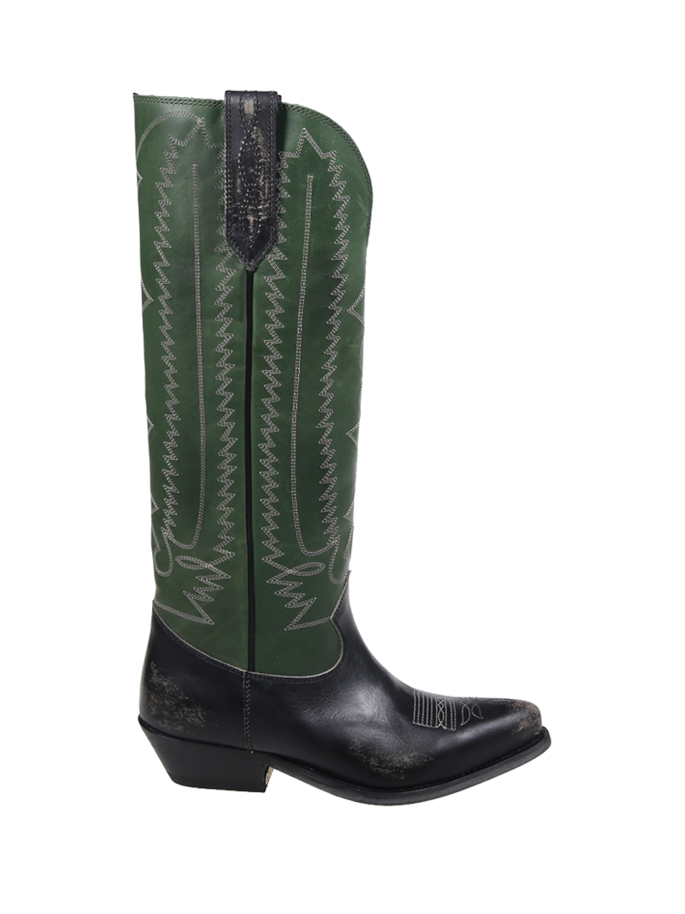 WOMAN GOLDEN GOOSE GREEN LEATHER WISH STAR LEATHER UPPER WITH EMBROIDERY