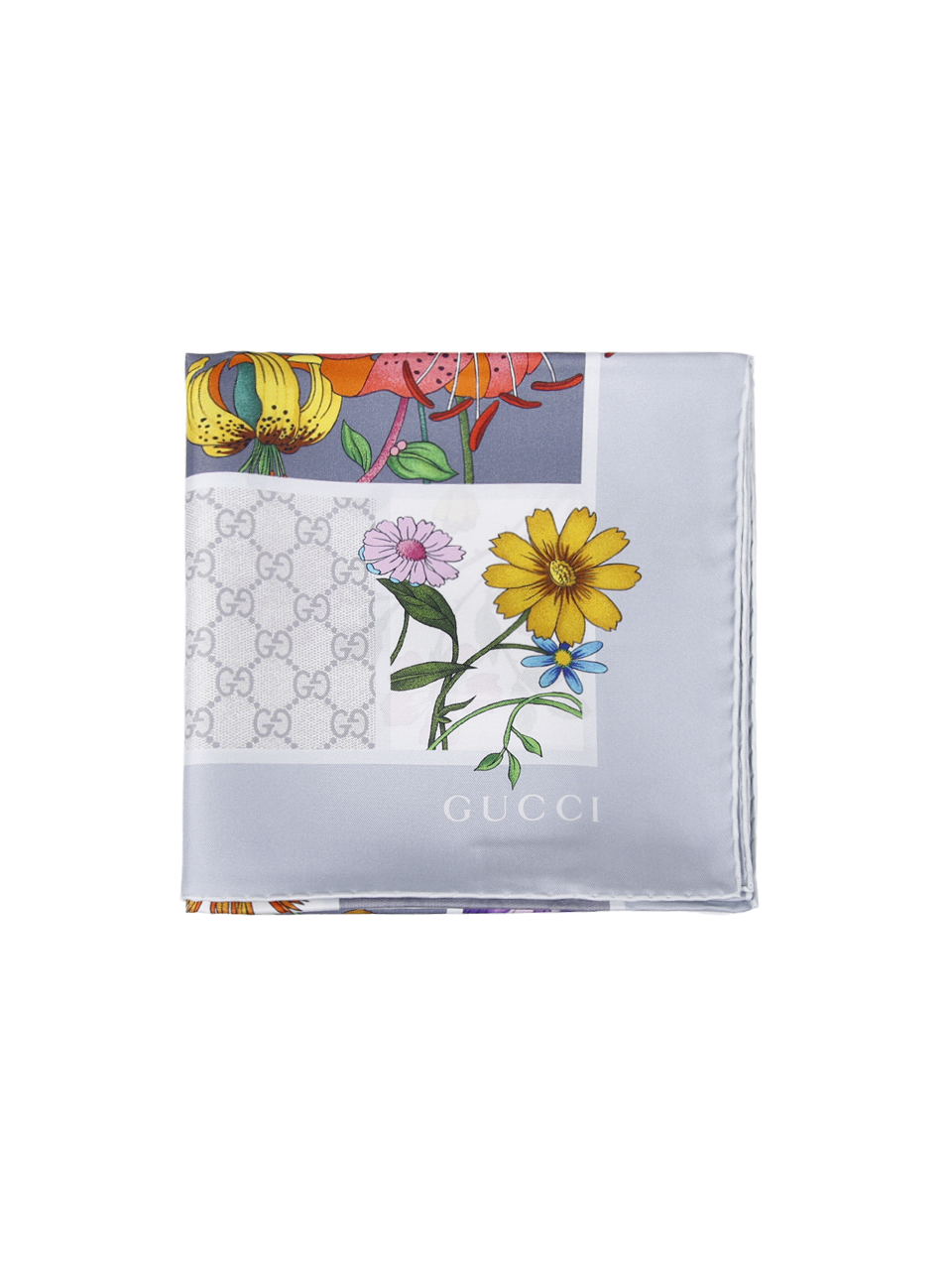 WOMAN GUCCI GREY SILK FLORA MINI BLOCKS FOULARD CARRE