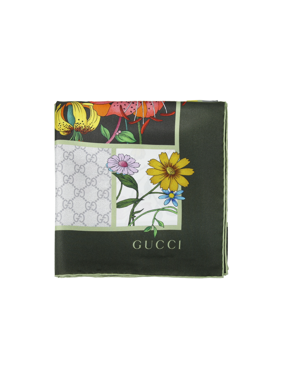 WOMAN GUCCI GREEN SILK FLORA MINI BLOCKS FOULARD CARRE