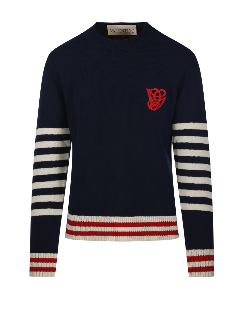 MEN VALENTINO BLUE VIRGIN WOOL ROUND NECK SWEATER