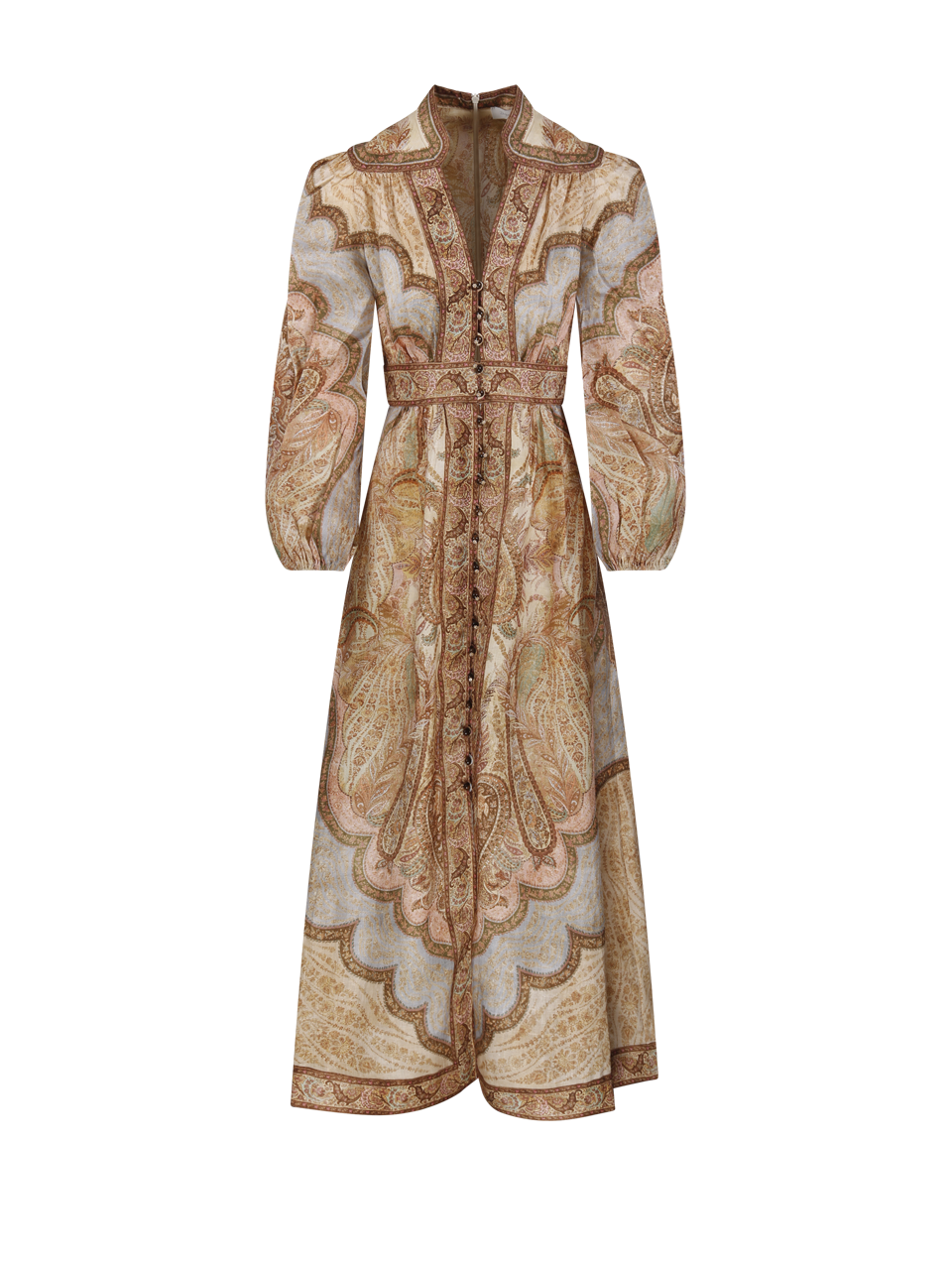 WOMAN ZIMMERMANN BEIGE LINEN WANDERLUST PLUNGE MIDI DRESS