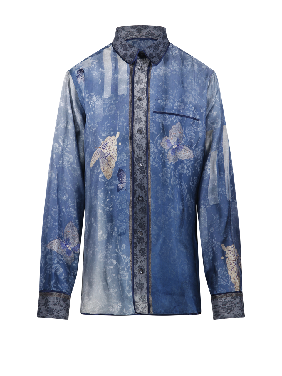 DONNA PIERRE LOUISE MASCIA CAMICIA ALOE A MANICHE LUNGHE IN SETA BLU