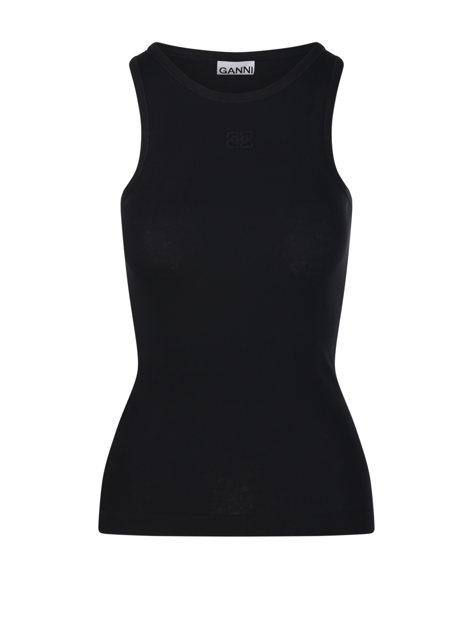 WOMAN GANNI BLACK ORGANIC COTTON SOFT COTTON RIB TANK TOP