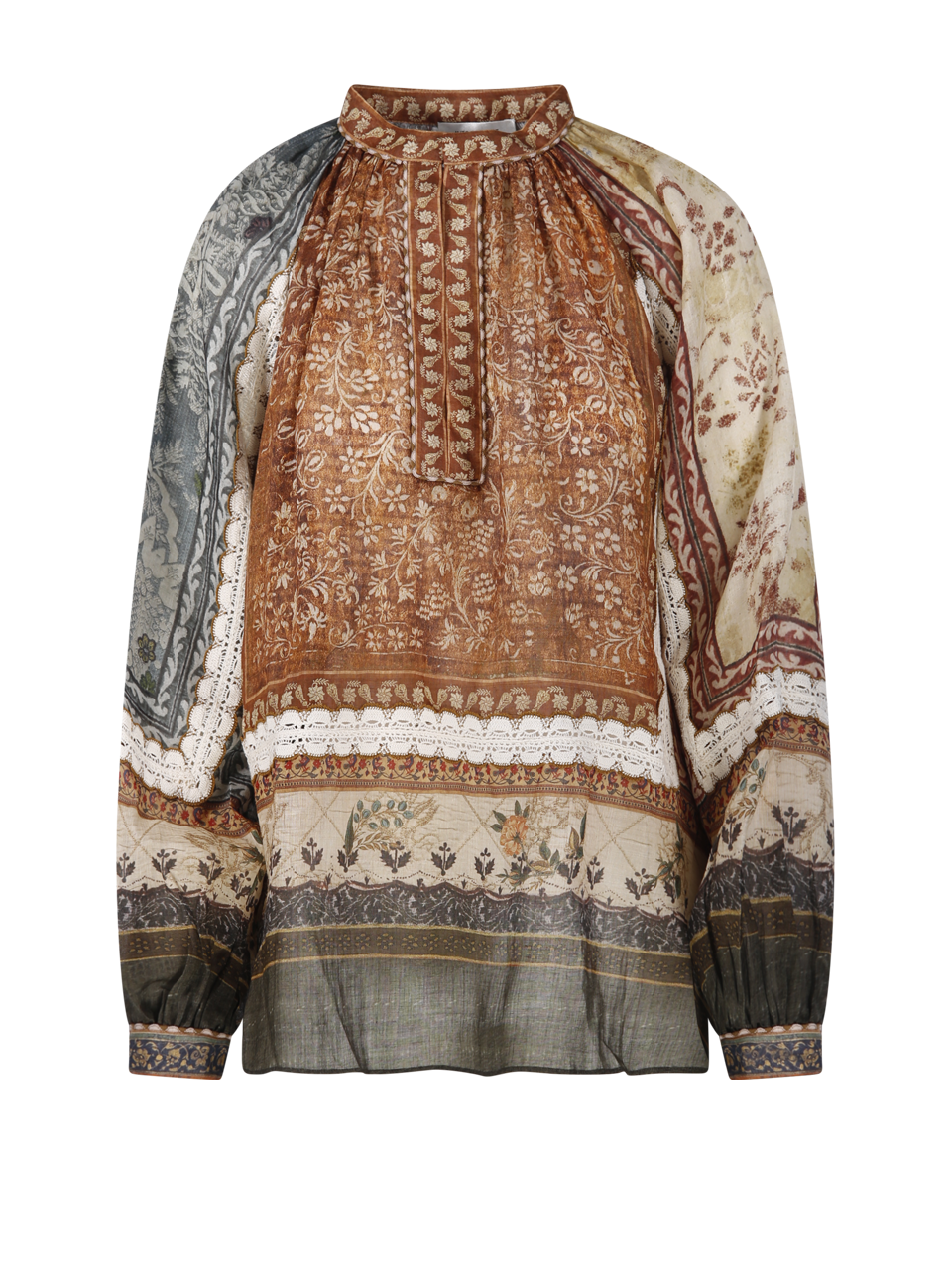 RAMIE PRINTED PANELED LACE TOP