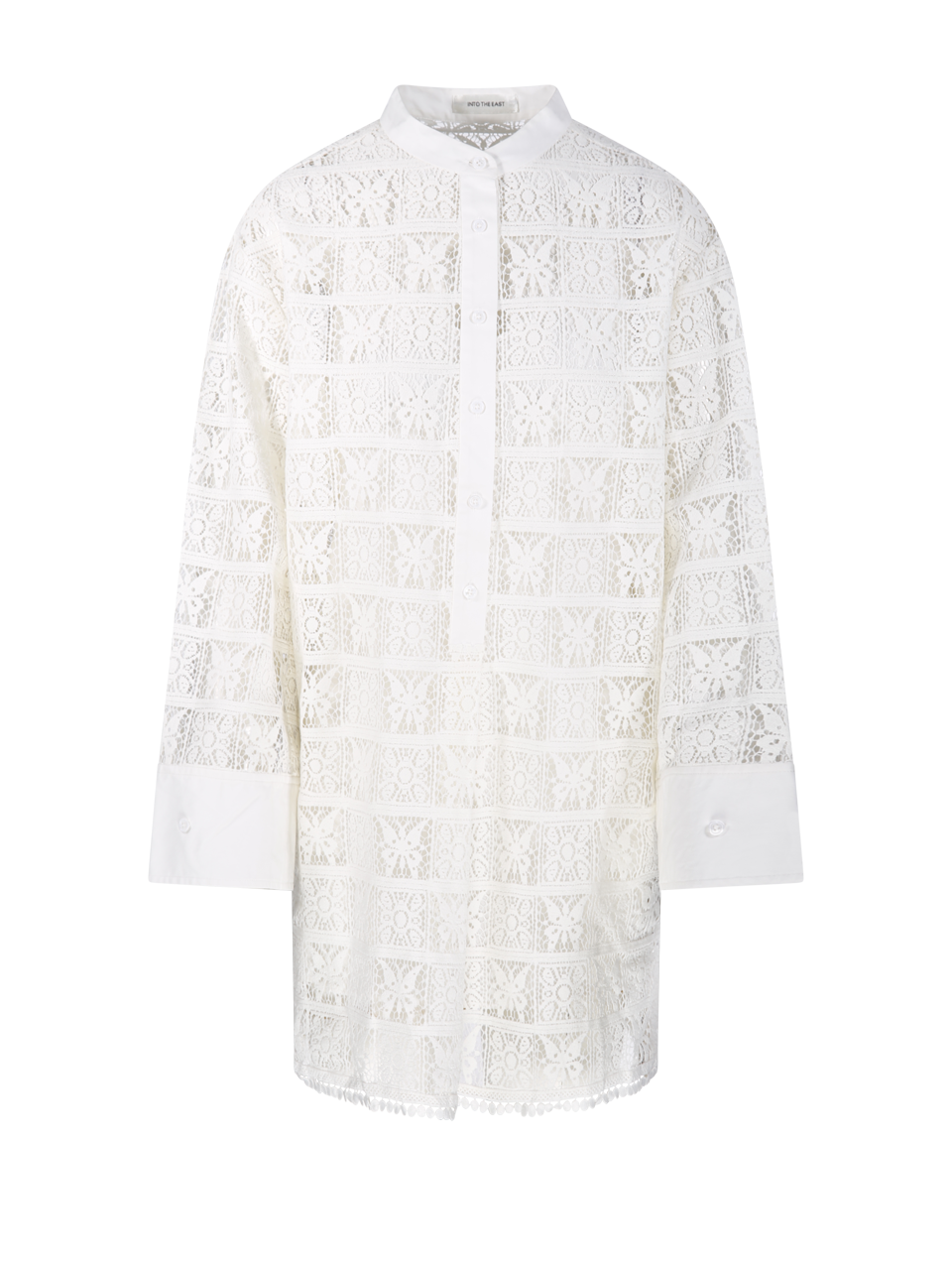 GUIPURE LACE BUTTON- FASTENED WIDE-SLEEVE TOP